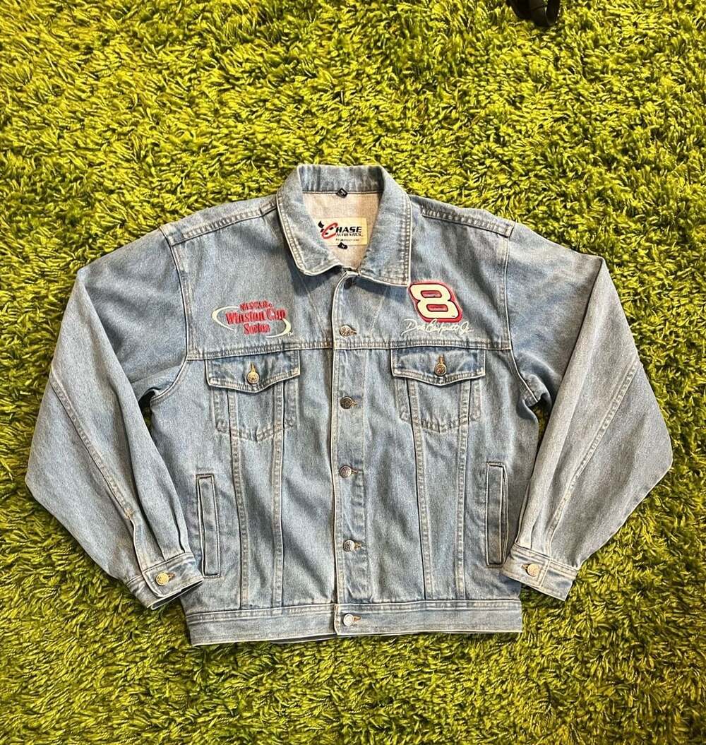 Vintage 90s Dale Earnhardt Jr. Nascar Bud Racing Denim Jacket Chase Authentics